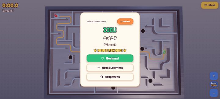 Im Ziel: Zeit, Versuche und Rekord – das Labyrinth lässt sich merken