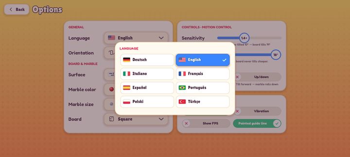 Language picker in the options